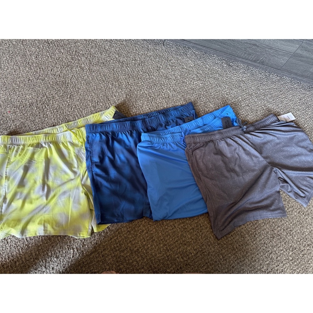Athletic Works Mens Athletic Shorts Bundle 4 Pack Blue Grey Yellow NWT New with